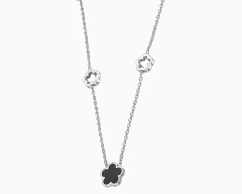 Collar De Acero Flor 5 Hojas Negro