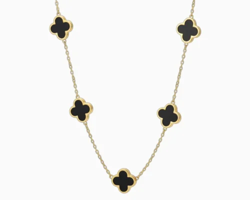 Collar De Acero Flor 5 Hojas Negro Dorado