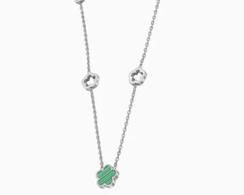 Collar De Acero Flor 5 Hojas Verde