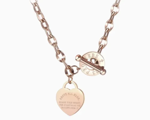 Collar De Acero Placa Corazon Rosa