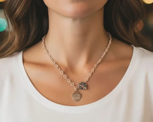 Collar De Acero Placa Corazon Rosa