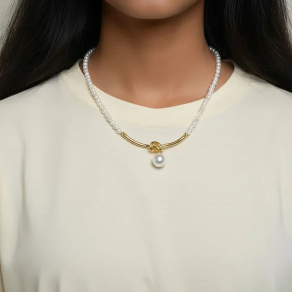 Collar De Oro Cuentas Con Perla
