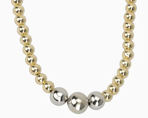 Collar De Oro Cuentas Doble Color