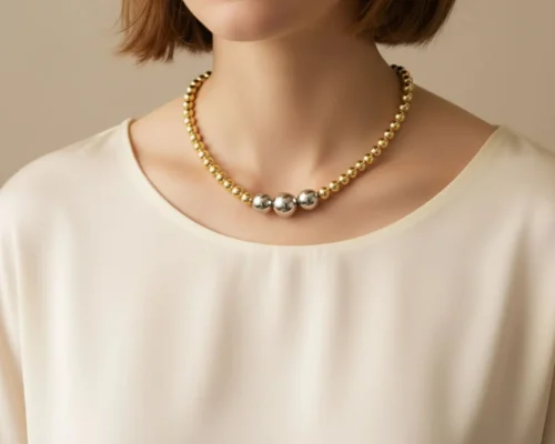 Collar De Oro Cuentas Doble Color