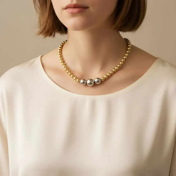 Collar De Oro Cuentas Doble Color