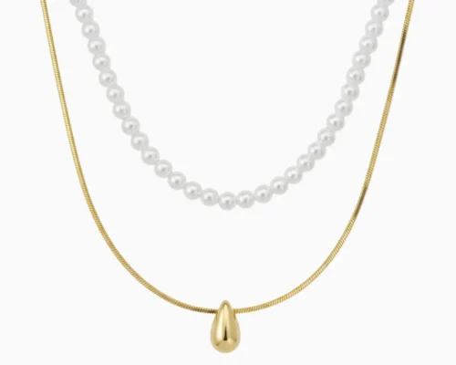 Collar De Oro Dorado Perlas Blancas