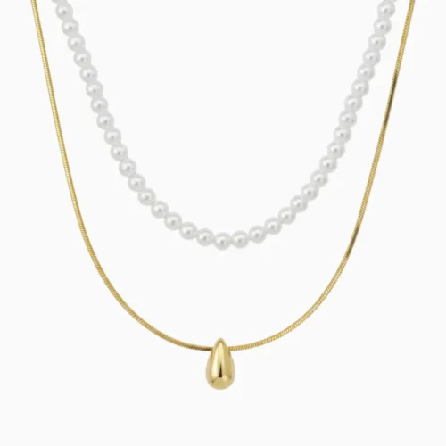 Collar De Oro Dorado Perlas Blancas