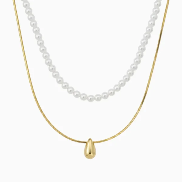 Collar De Oro Dorado Perlas Blancas