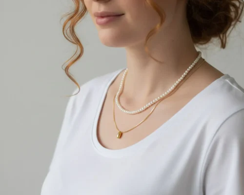 Collar De Oro Dorado Perlas Blancas
