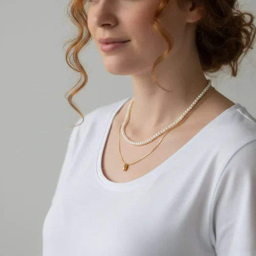 Collar De Oro Dorado Perlas Blancas