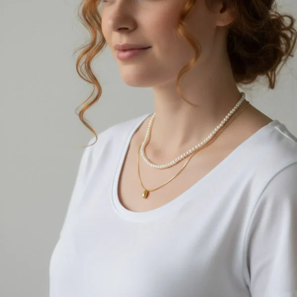 Collar De Oro Dorado Perlas Blancas