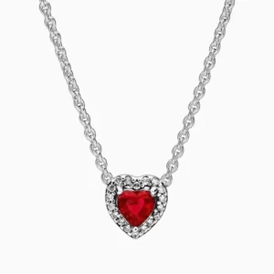 Collar De Plata Corazon Superior Rojo