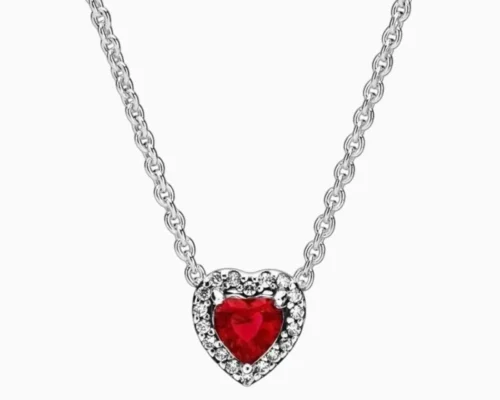 Collar De Plata Corazon Superior Rojo