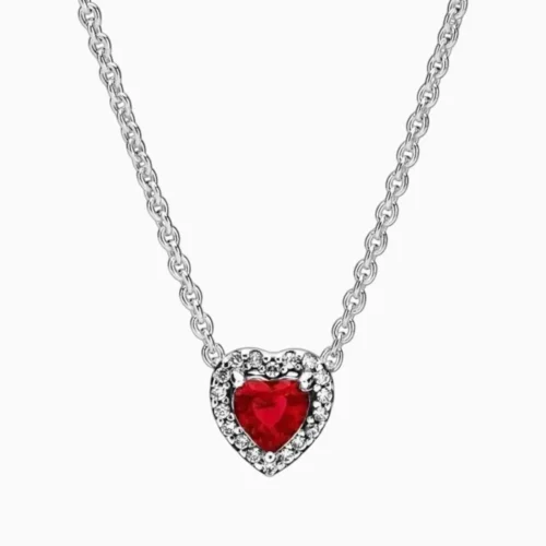 Collar De Plata Corazon Superior Rojo