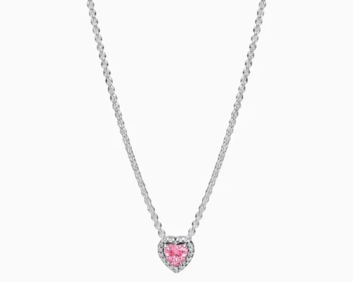 Collar De Plata Corazon Superior Rosa