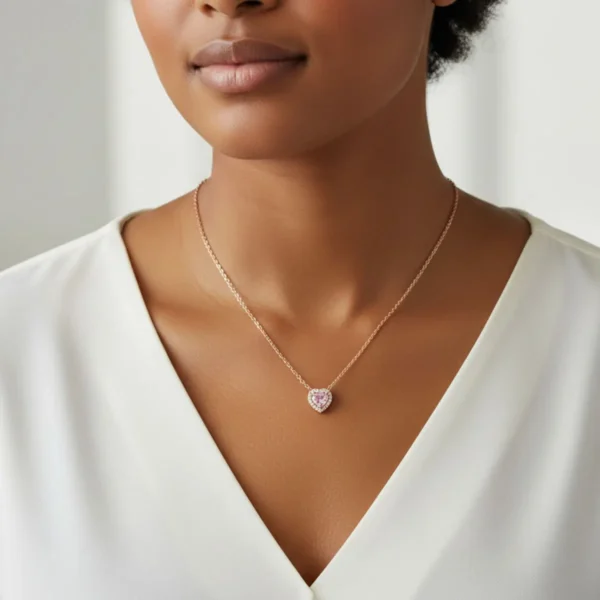 Collar De Plata Corazon Superior Rosa Total