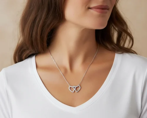 Collar De Plata Corazones Entrelazados