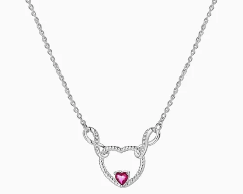 Collar De Plata Dije Corazon Infinito Rojo