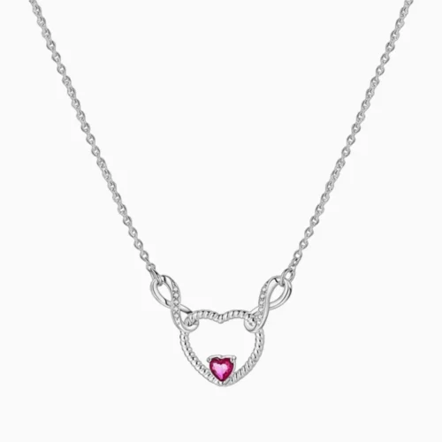 Collar De Plata Dije Corazon Infinito Rojo