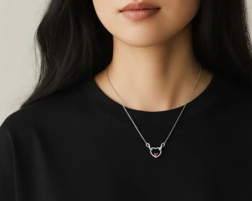 Collar De Plata Dije Corazon Infinito Rojo