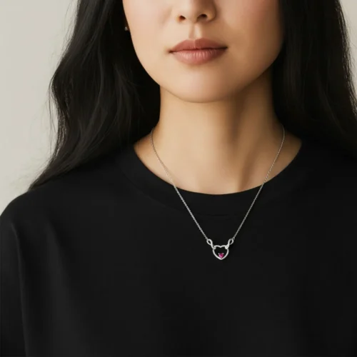 Collar De Plata Dije Corazon Infinito Rojo
