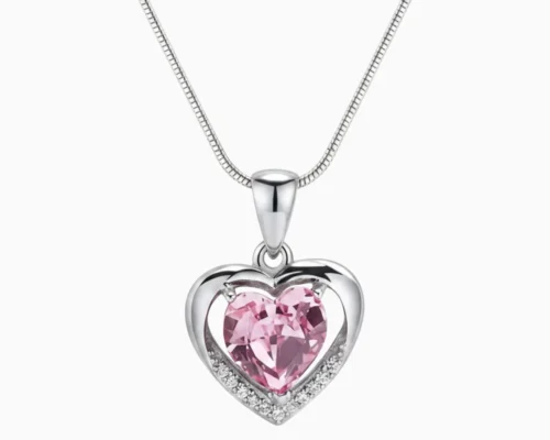Collar De Plata Dije Corazon Rosa
