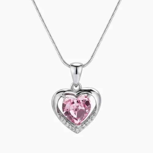 Collar De Plata Dije Corazon Rosa