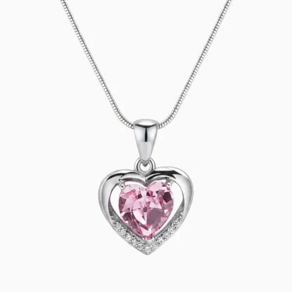 Collar De Plata Dije Corazon Rosa