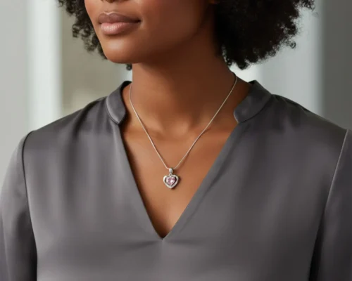 Collar De Plata Dije Corazon Rosa