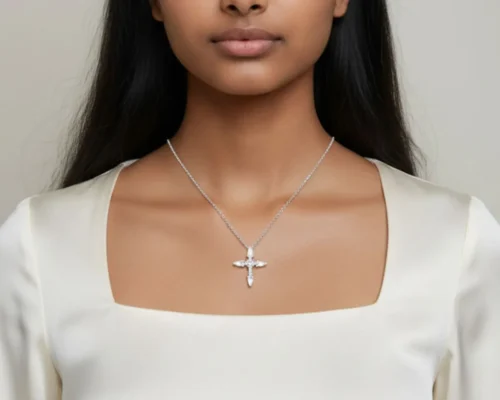 Collar De Plata Dije Cruz Brillante