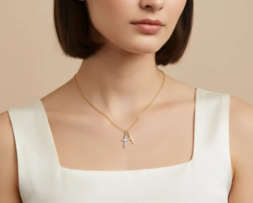 Collar De Plata Dije Cruz Dos Tonos