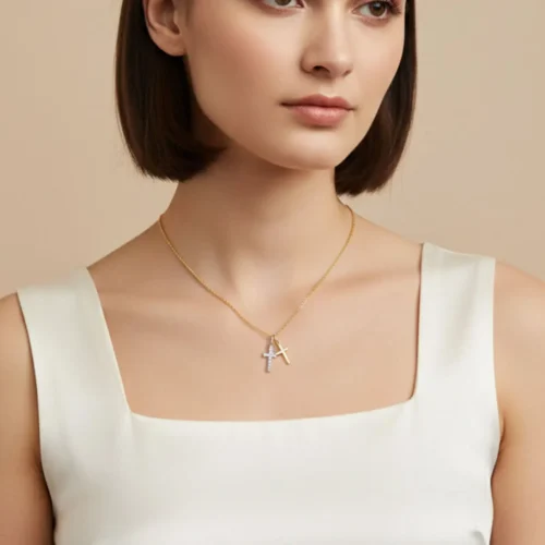 Collar De Plata Dije Cruz Dos Tonos