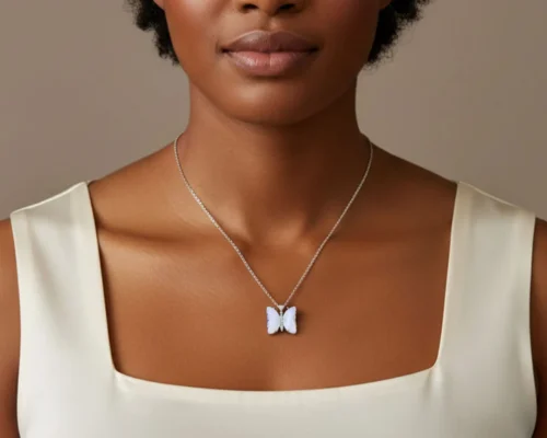 Collar De Plata Dije Mariposa Morada