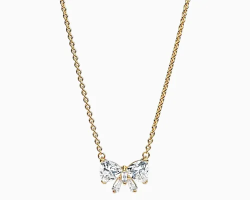 Collar De Plata Dije Moño Dorado