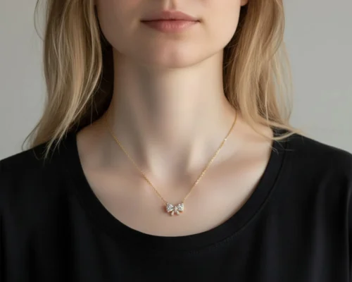 Collar De Plata Dije Moño Dorado