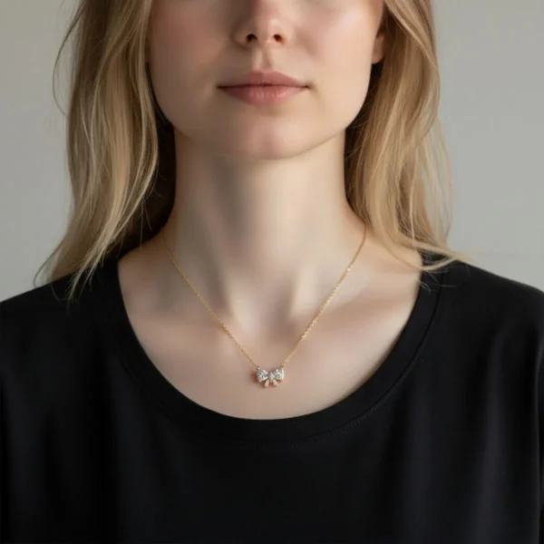 Collar De Plata Dije Moño Dorado