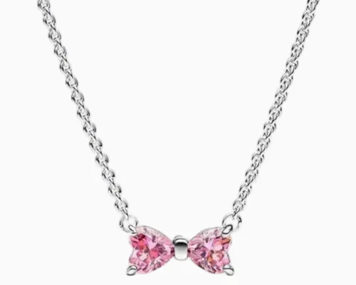Collar De Plata Dije Moño Rosa