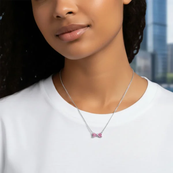 Collar De Plata Dije Moño Rosa Collar De Plata Dije Moño Rosa