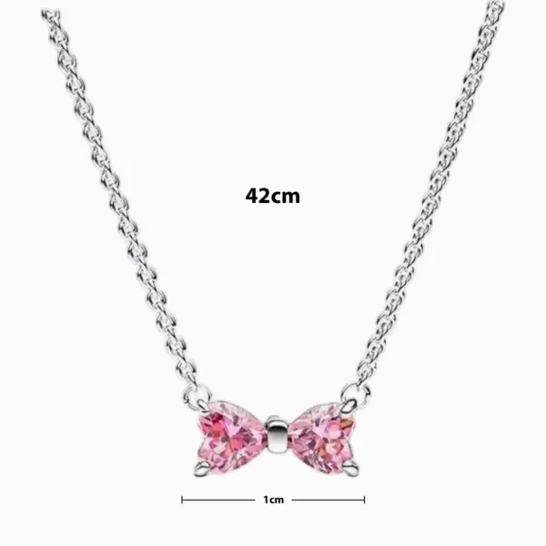 Collar De Plata Dije Moño Rosa