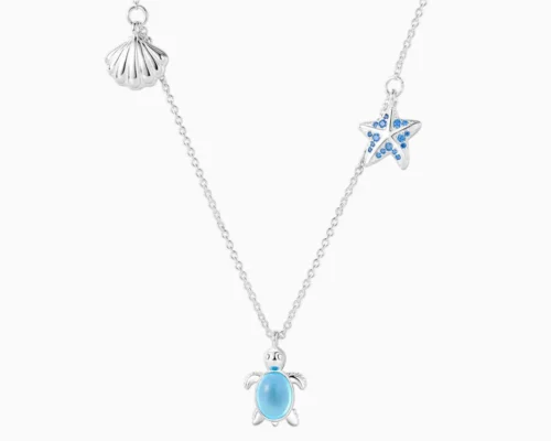 Collar De Plata Dije Tortuga Azul
