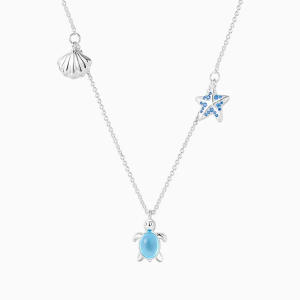 Collar De Plata Dije Tortuga Azul