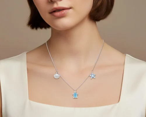 Collar De Plata Dije Tortuga Azul