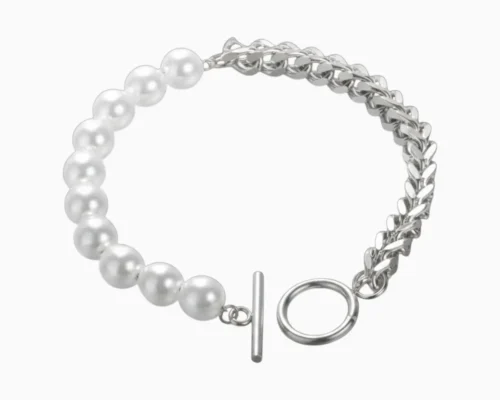 Pulsera De Acero Cadena y Perlas