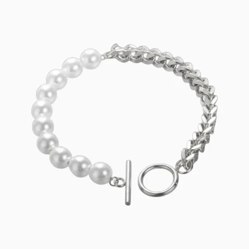 Pulsera De Acero Cadena y Perlas