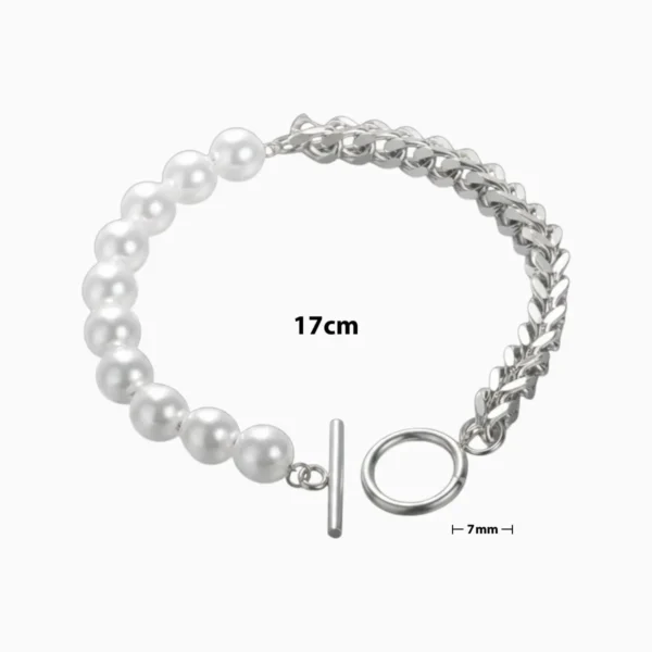 Pulsera De Acero Cadena y Perlas Pulsera De Acero Cadena y Perlas