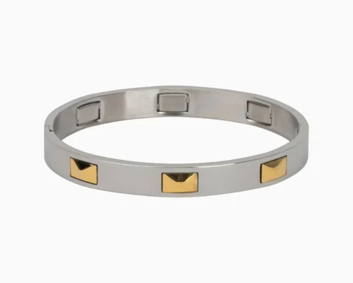 Pulsera De Acero Cuadros Dorados