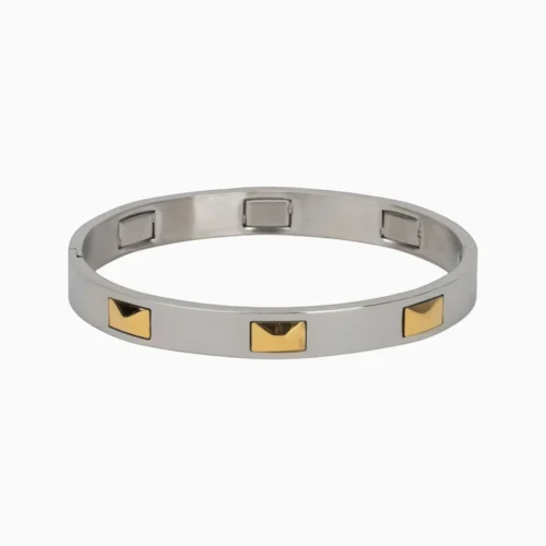 Pulsera De Acero Cuadros Dorados