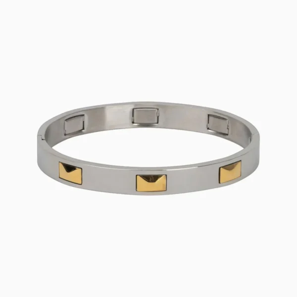 Pulsera De Acero Cuadros Dorados