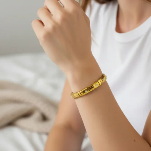 Pulsera De Acero Elastica Dorada