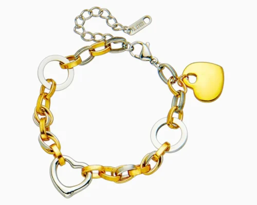 Pulsera De Acero Eslabones Bicolor Corazon